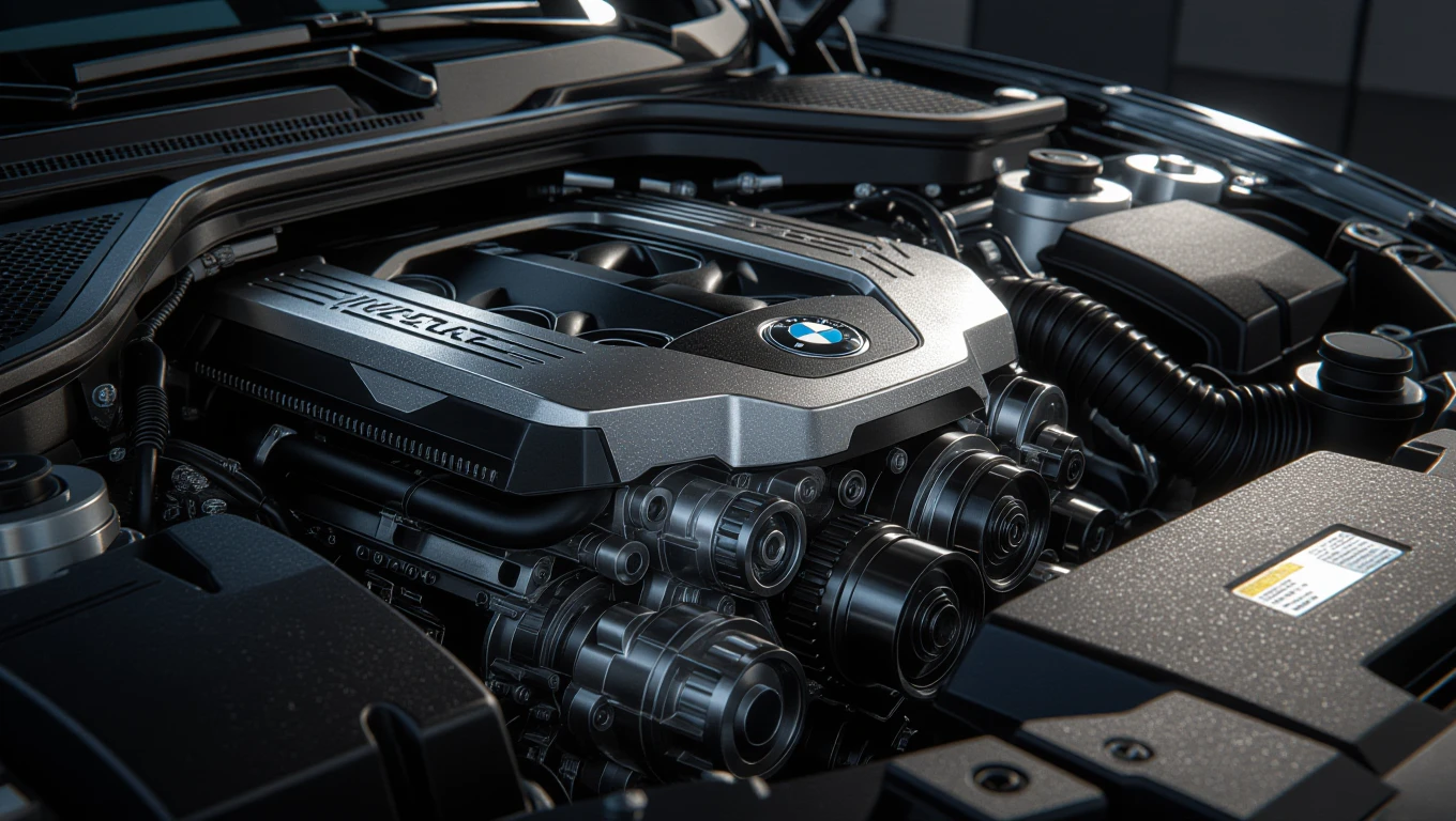 BMW motor, amely a Valvetronic technológiát alkalmazza, modern dizájnnal.